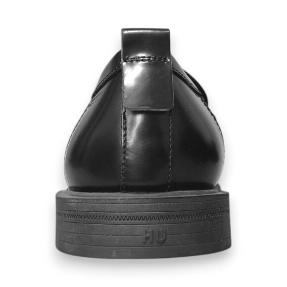 HUGO Stacked-Logo Bit Loafers Black Polished Leather 9M MSRP $210